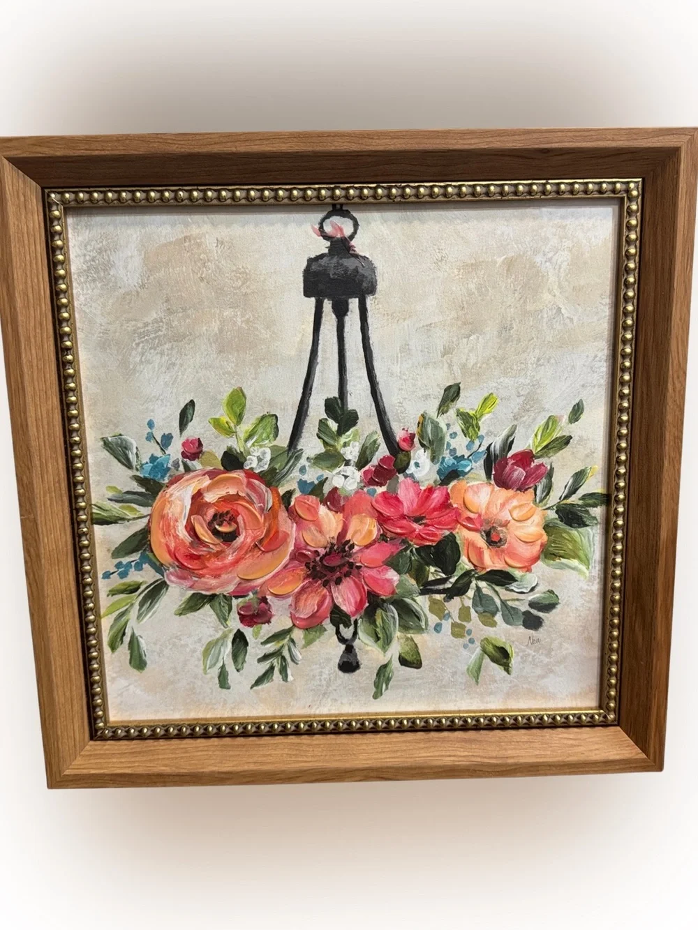 Hobby Lobby Floral Chandelier Wall Art - Peach, Coral & Green